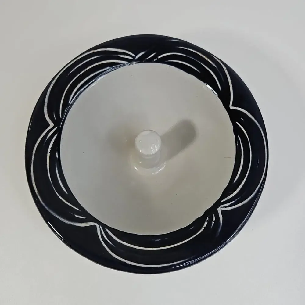 Original Apple Baker Pottery Baking Dish Blue Cream Round 6.25‎ In Diameter